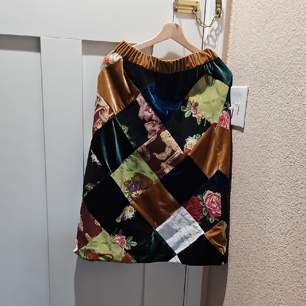 Elegant Multicolor Patchwork A-Line Skirt